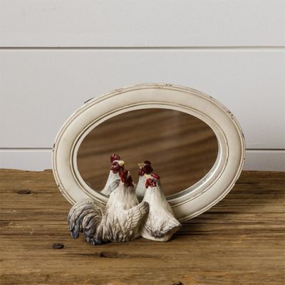Rooster and Hen Oval Table Mirror