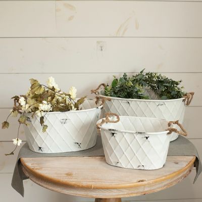 Rope Handled Bucket Basket Bins Set of 3