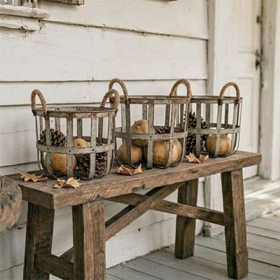 Rope Handled Rustic Round Baskets Set of 3