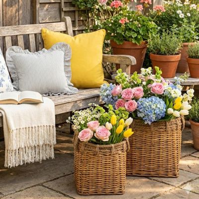 Rope Handled Wicker Basket Set of 2