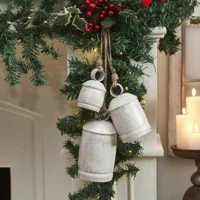 Rope Hanging Whitewashed Metal Bells Set of 3