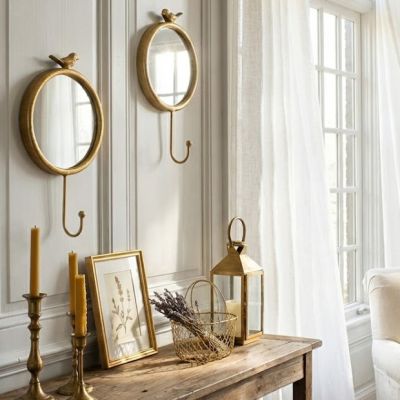 Round Bird Mirror Wall Hook Set of 2