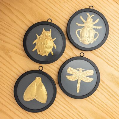 Round Black Framed Brass Insect Set of 4