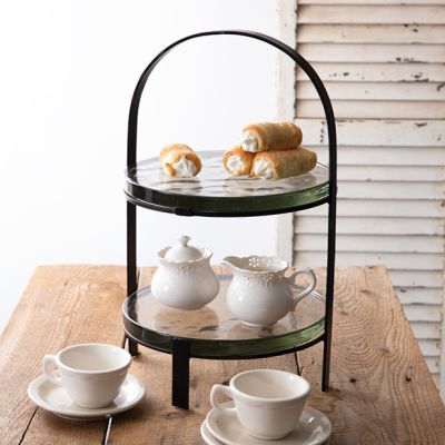 Round Block Glass Tiered Tray