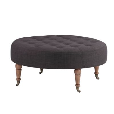 Round Dark Tufted Ottoman