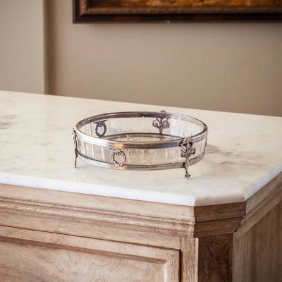 Round Etched Glass Trinket Tray