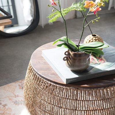 Round Hand Woven Seagrass And Wood Coffee Table