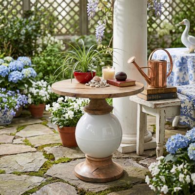 Round Mango Wood and Metal Accent Table