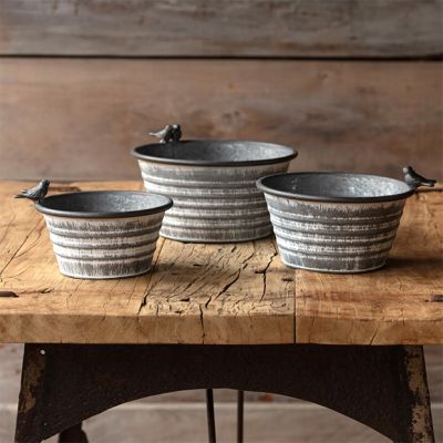 Round Metal Bird Planter Pot Set of 3