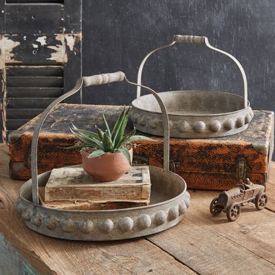 Round Metal Garden Tray Set of 2