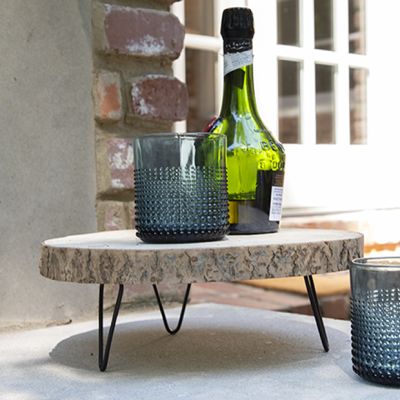 Round Paulownia Wood Pedestal With Metal Legs
