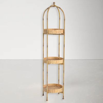 Round Tiered Rattan Tray Shelf Stand