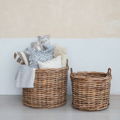 Round Woven Rattan Basket With Handles Set of 2