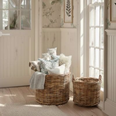 Round Woven Rattan Basket With Handles Set of 2