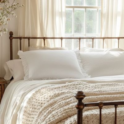 Ruffle Border Washed Linen Dutch Euro Pillow