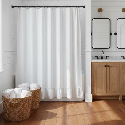 Ruffle Border Washed Linen Shower Curtain