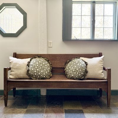Ruffled Block Print Round Pillow Cushion