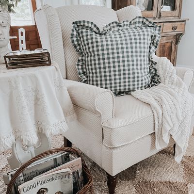 Ruffled Edge Cotton Check Throw Pillow