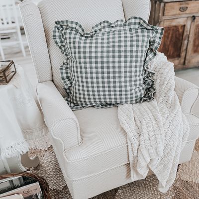 Ruffled Edge Cotton Check Throw Pillow
