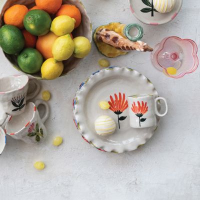 Ruffled Edge Hand Painted Floral Plates Set of 4