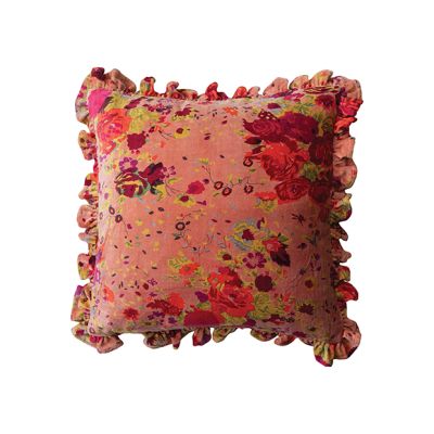 Ruffled Floral Print Accent Pillow