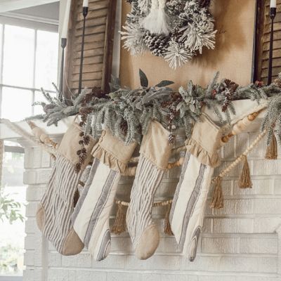 Ruffled Grain Sack Striped Stocking With Buttons