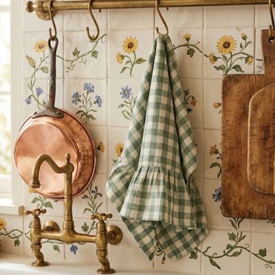 Ruffled Green Gingham Dish Towel