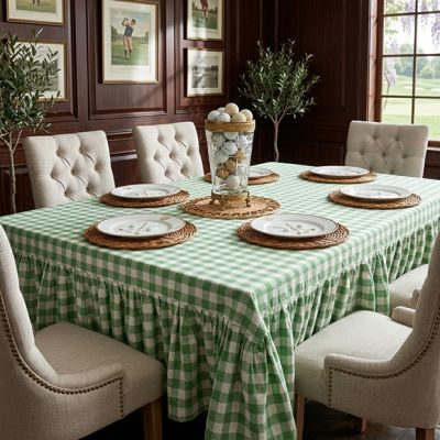 Ruffled Green Gingham Tablecloth