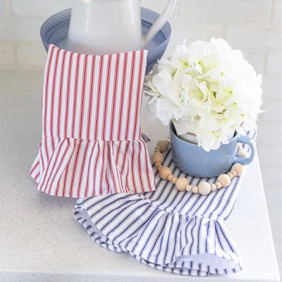 Ruffled Red and Blue Stripe Kitchen Towels Set of 2