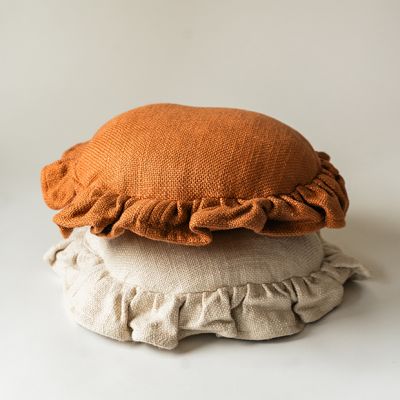 Ruffled Round Linen Accent Pillow