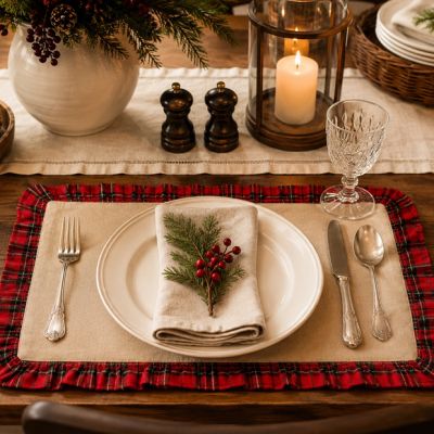 Ruffled Tartan Plaid Placemat Set of 4