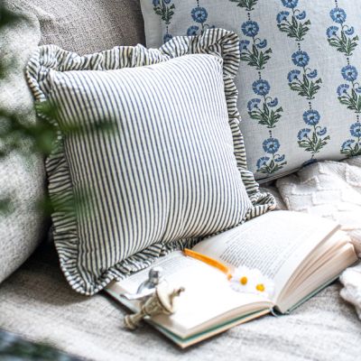 Ruffled Ticking Stripe Throw Pillow