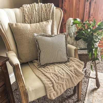 Ruffled Ticking Stripe Throw Pillow