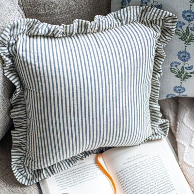 Ruffled Ticking Stripe Throw Pillow