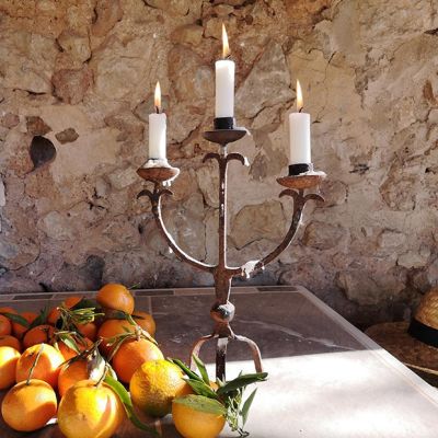Rusted Iron 3 Head Candelabra