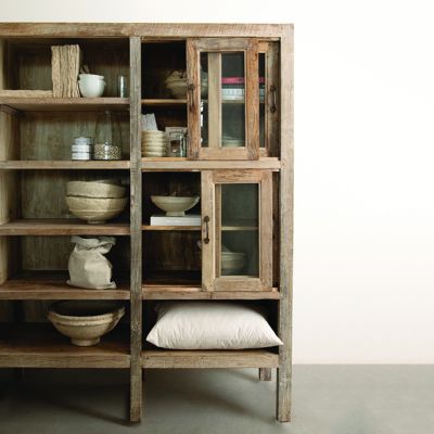 Rustic 8 Door Wood Display Cabinet