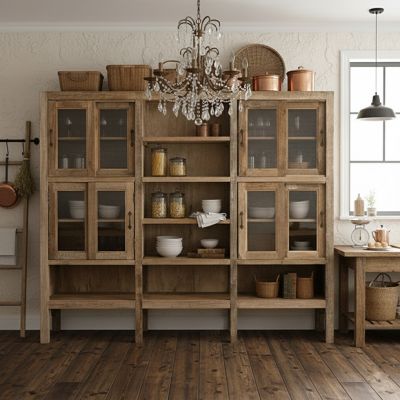Rustic 8 Door Wood Display Cabinet