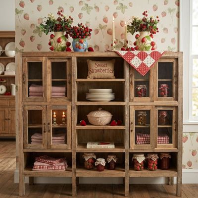 Rustic 8 Door Wood Display Cabinet