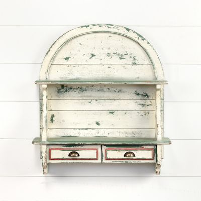 Rustic Arched Wood 2 Shelf Wall Cabinet