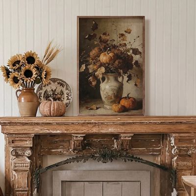 Rustic Autumn Floral With Harvest Pumpkins Framed Wall Art