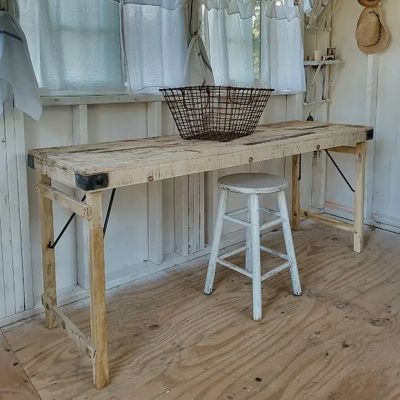 Rustic Bleached Wood Folding Wedding Table 66 Inch