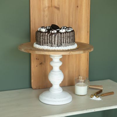 Rustic Brown and White Cake Stand 16 Inch