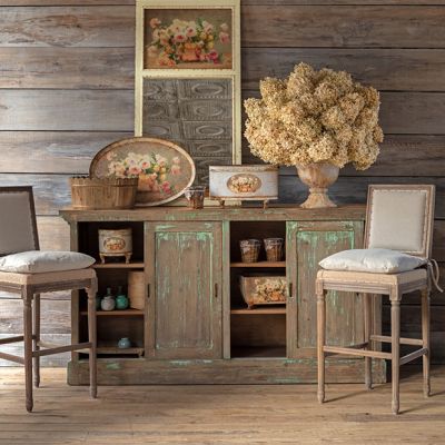 Rustic Buffet Counter With Storage Cabinets