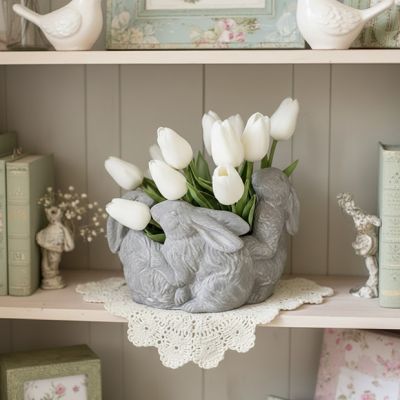 Rustic Cement Bunny Planter 7 inch