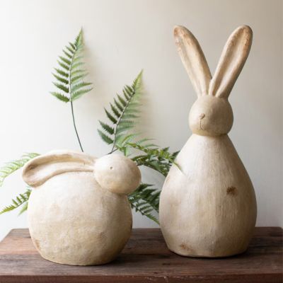 Rustic Chic Simple Bunny Sculpture Set of 2