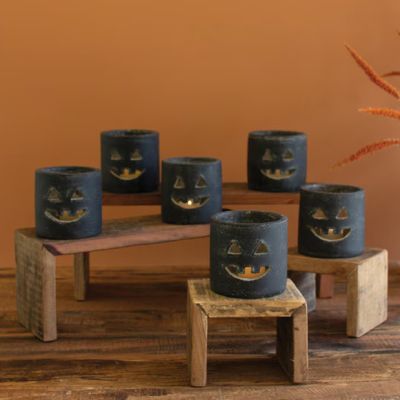 Rustic Clay Jack O Lantern Candle Holder 4 Inch