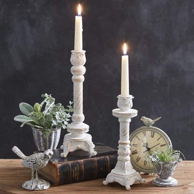 Rustic Contemporary Weathered Wood Candle Holders Set of 2