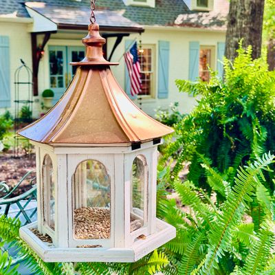Rustic Cottage Bird Feeder with Copper Finish Roof