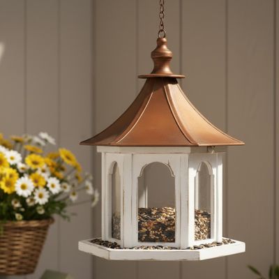 Rustic Cottage Bird Feeder with Copper Finish Roof