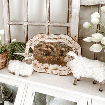 Rustic Cottage Grazing Sheep Decorative Tray